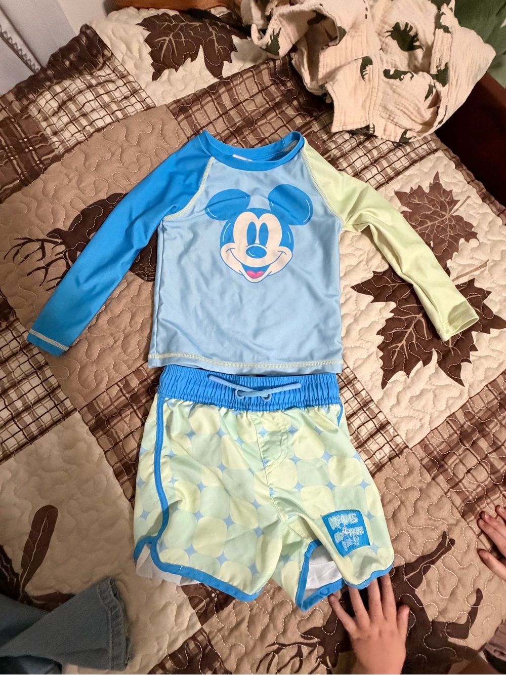 Disney Blue & Lime Mickey Mouse Kids Rashguard Swim Set